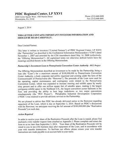 賓州費(fèi)城會議中心PIDC 26-Capital repayment